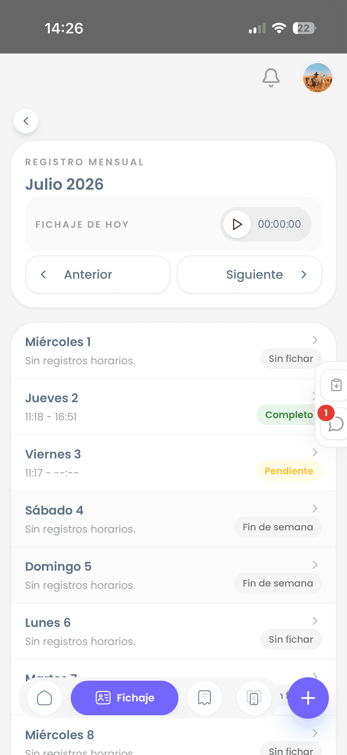 Registro horario en la PWA de Estrenus ERP